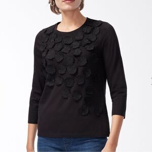 Chico’s 3D Floral‎ Applique Tee Black Size 4 NWT in packaging